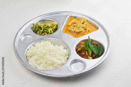 Thai food on hole tray white background