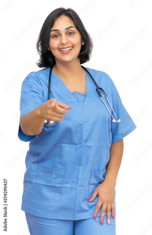 Latin american mature nurse poiting at camera Latin american mature nurse poiting at camera