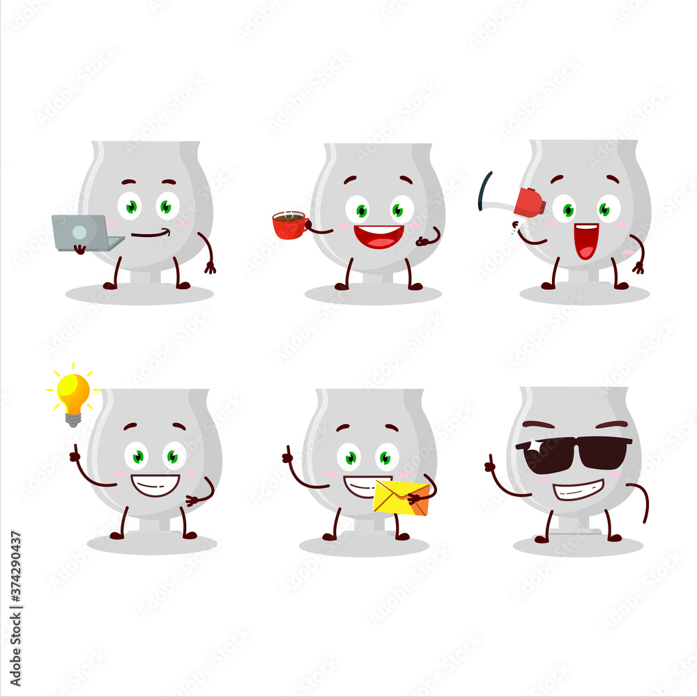 Silver trophy cartoon character with various types of business emoticons
