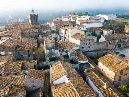 Aerial view of Liedena cityscape - typical village of Navarre in autumn day, Spain.. photo