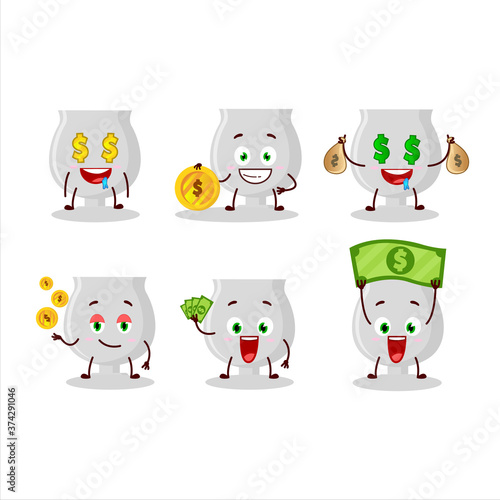 Silver trophy cartoon character with cute emoticon bring money