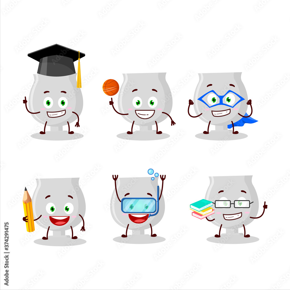 School student of silver trophy cartoon character with various expressions