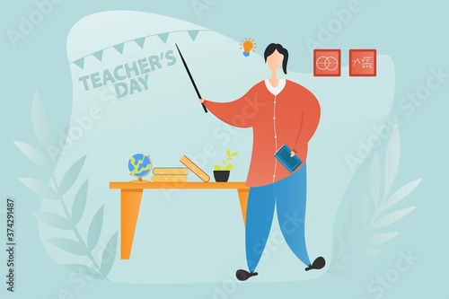 Happy teacher's day poster background concept. World teachers day flat vector banner template, Greeting card, postcard, poster design layout.
