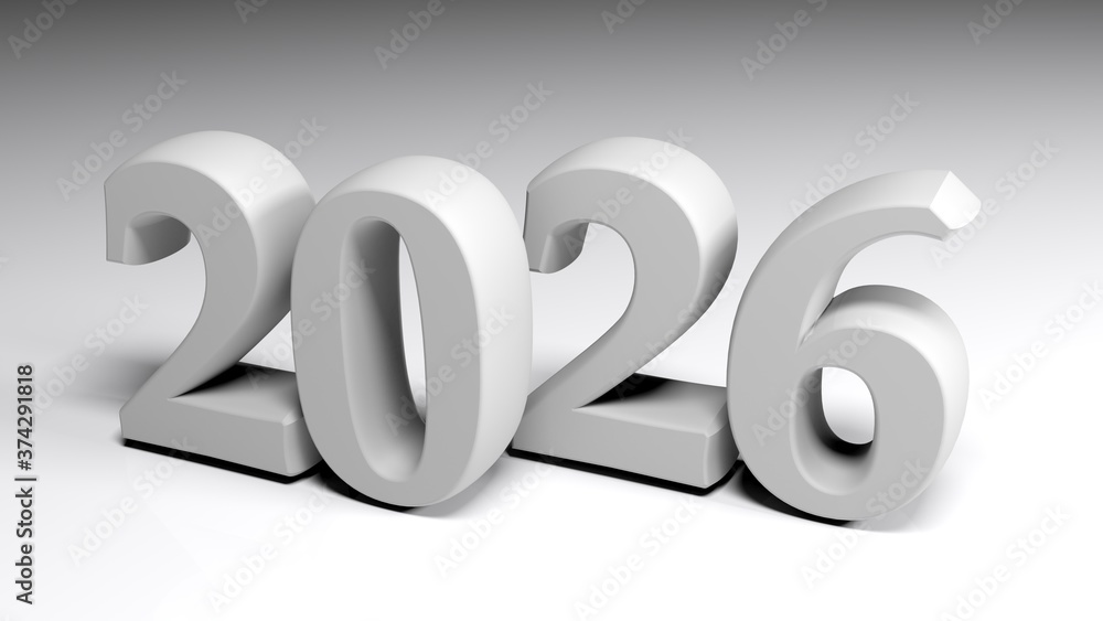 2026 gray write on gray background - 3D rendering illustration 2026 gray write on gray background - 3D rendering illustration