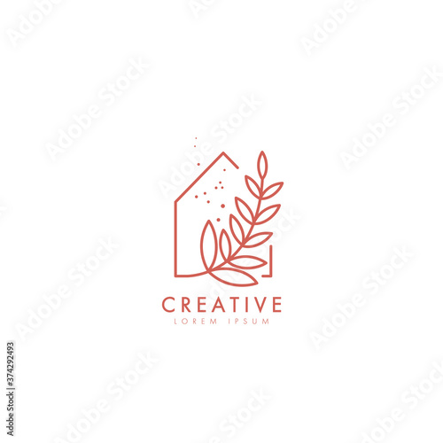 Vector logo design template in simple minimal linear style. Home decor concept