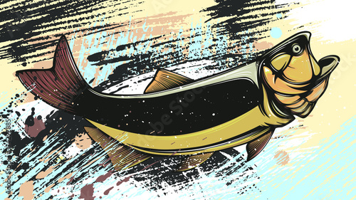 Gold dorado fishing  logo. Salminus brasiliensis fish club emblem. Fishing theme illustration. Isolated on white.