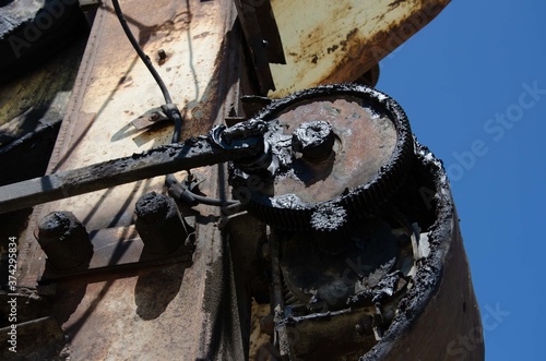 Old tractor gears. Old parts are lubricated with old oil. Clockwork old oil.
