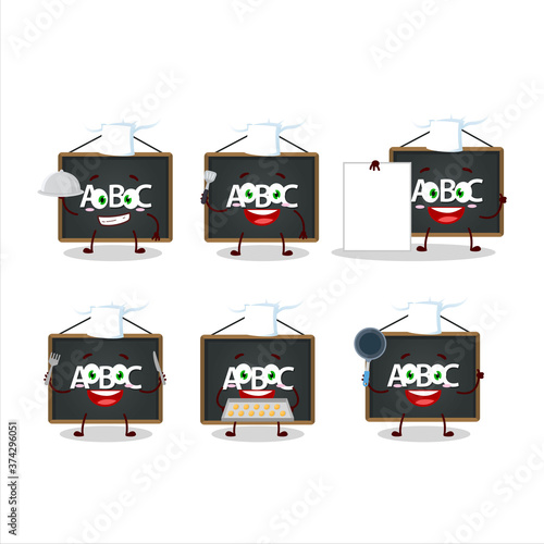 Cartoon character of alphabet board with various chef emoticons