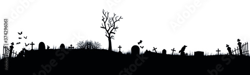 Fotografija Black silhouettes of tombstones, crosses and gravestones