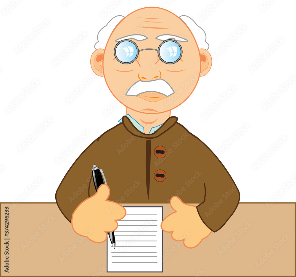 Elderly man writes letter by fountain-pen on paper