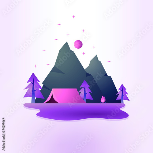 vector illustration of a mountain landscape with tent