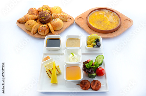 turkish breakfast foods white background