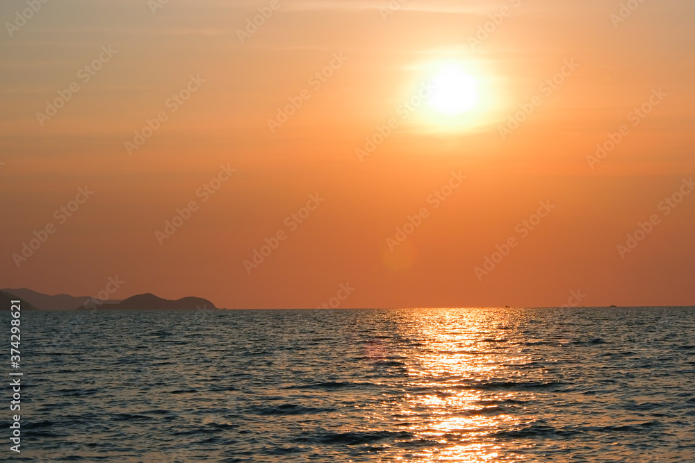 Beautiful sunset over the ocean. Seascape view. Nature concept, nature background. Travel concept, travelling.