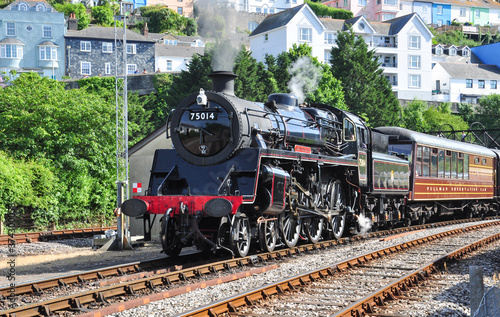 Standard Class 4 steam loco 75014 departing Kingswear, Devon, England photo