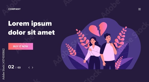 Dating couple having conflict. Unhappy man and woman, broken heart, quarrel flat vector illustration. Relationship, breakup concept for banner, website design or landing web page