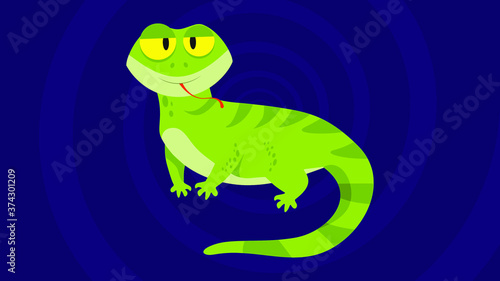 Funny and cute green lizard stuck out it's tongue - flat design. Cartoon reptile isolated vector illustration. Vector cartoon chameleon. African animal. funny lizzard. green lizard.