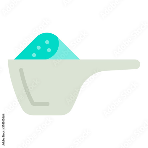 washing powder in spoon concept, fabric softener scoop vector icon design, Laundry and Dry Cleaning symbols on white background 