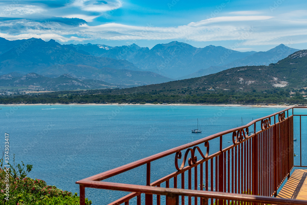 balcony view of Calvi Bay in Corsica