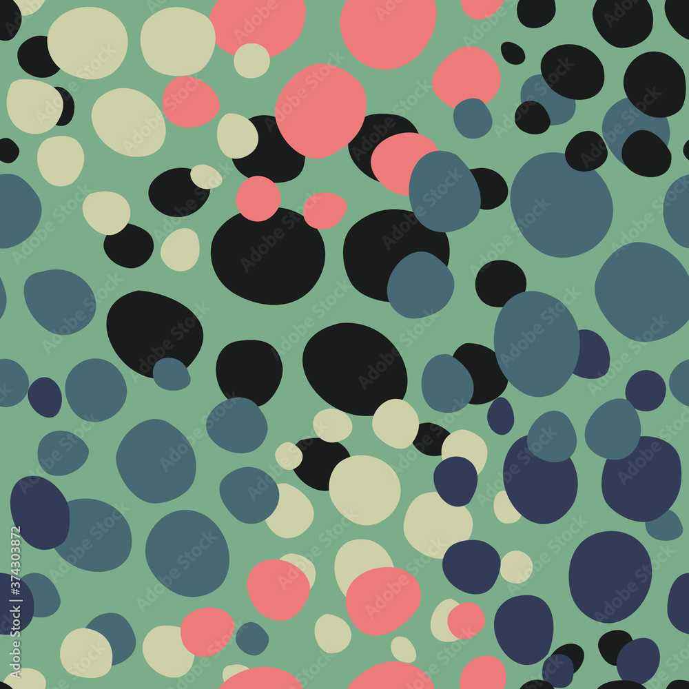 Dot seamless pattern, animal print green pink black repeated background