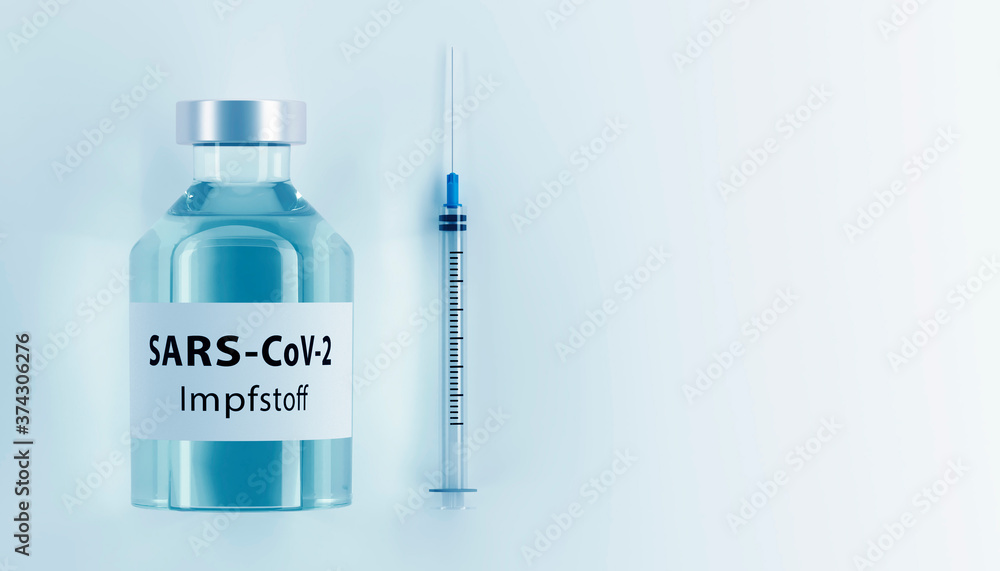 Corona virus vaccine development with ampoule - 3D illustration Corona virus vaccine development with ampoule - 3D illustration