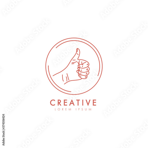 Female hand like logo in minimal linear style. Vector abstract sign or emblem.