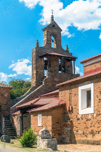 Requejo de Pradorrey, Castilla y Leon / Spain - August 10, 2020: Church of Requejo, in the municipality of Brazuelo photo