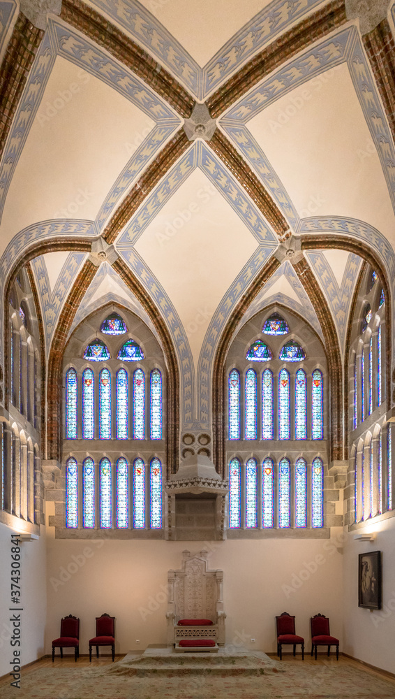 Astorga, Castilla y Leon / Spain - August 11, 2020: Interior of the Episcopal Palace in Astorga, built by Antoni Gaudi