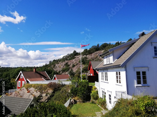 Beautiful shot of the houses from the village of Gjeving, Norway photo