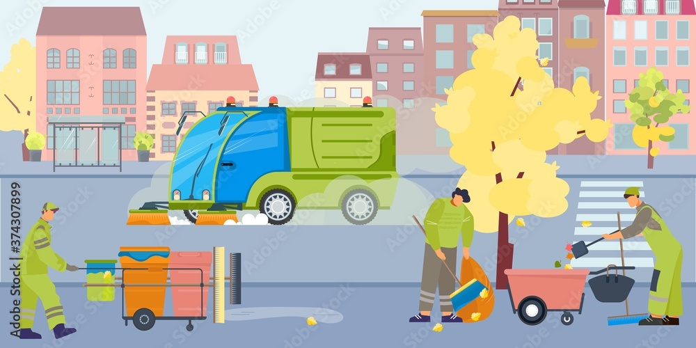Street Cleaning Flat Composition Street Cleaning Flat Composition
