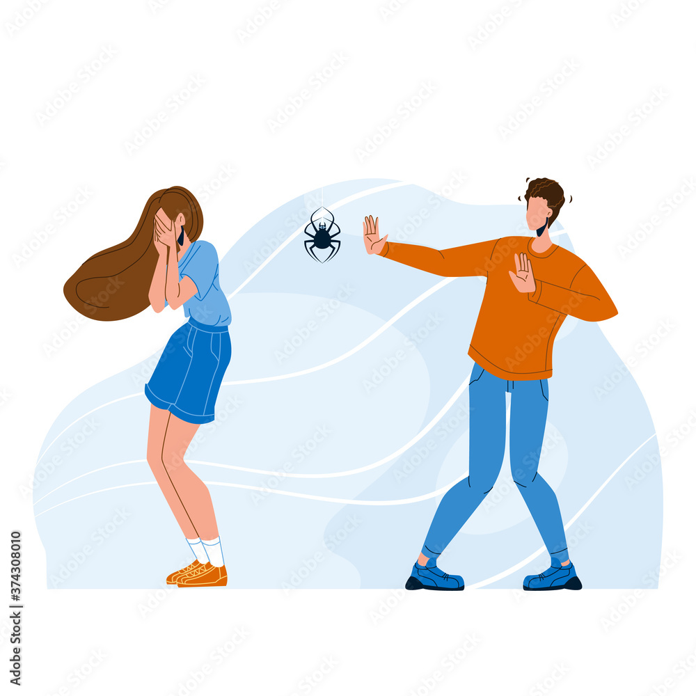 Shocked People With Phobia Afraid Spider Vector