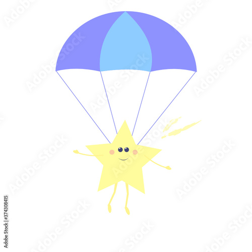 Fototapeta Naklejka Na Ścianę i Meble -  Funny vector illustration of cute kawaii style falling star with parachute