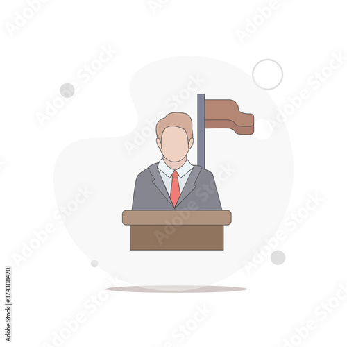 speaker icon. orator speaking from tribune isolated vector flat illustration on white