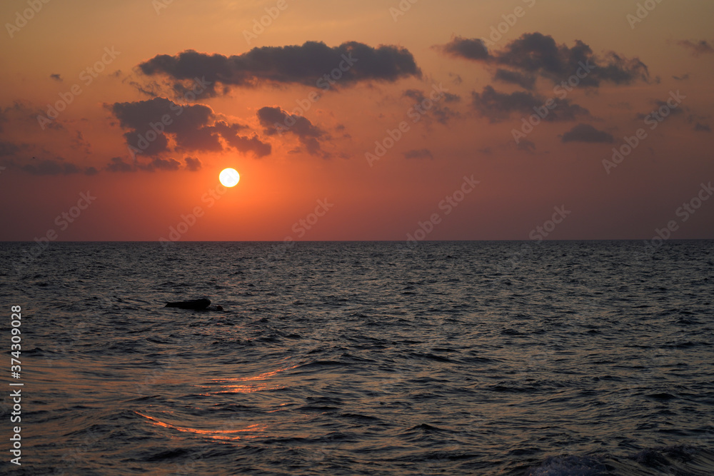 Sunset in the sea in Yalova Turkey.