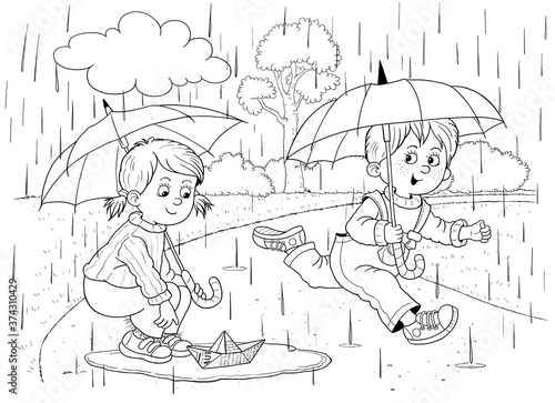 Autumn. Fall. Illustration for children. Coloring book. Coloring page. Cute and funny cartoon characters