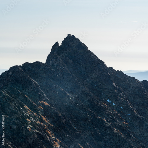 Koncista mountain peak with Nakova stone on summit in Vysoke Tatry mountains in Slovakia