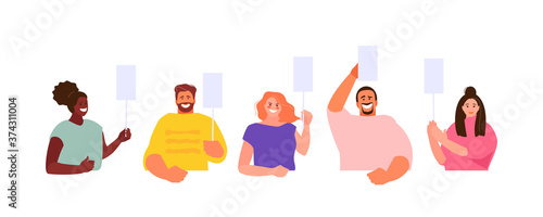 Smiling people jury with rating plates vector illustration