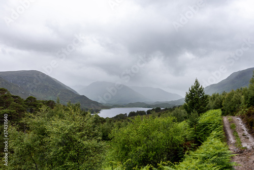 Glen Affric path on a rainy day in Scotland photo