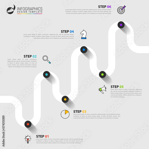 Infographic design template. Timeline concept with 6 steps