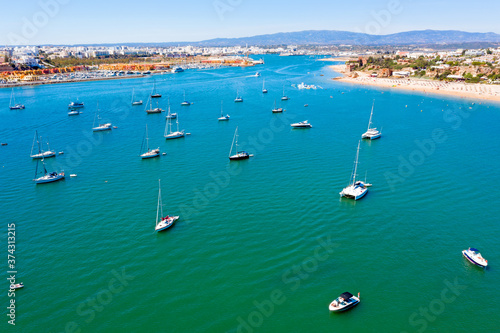 Aerial Panorama from the harbor from Portimao in the Algarve Portugal