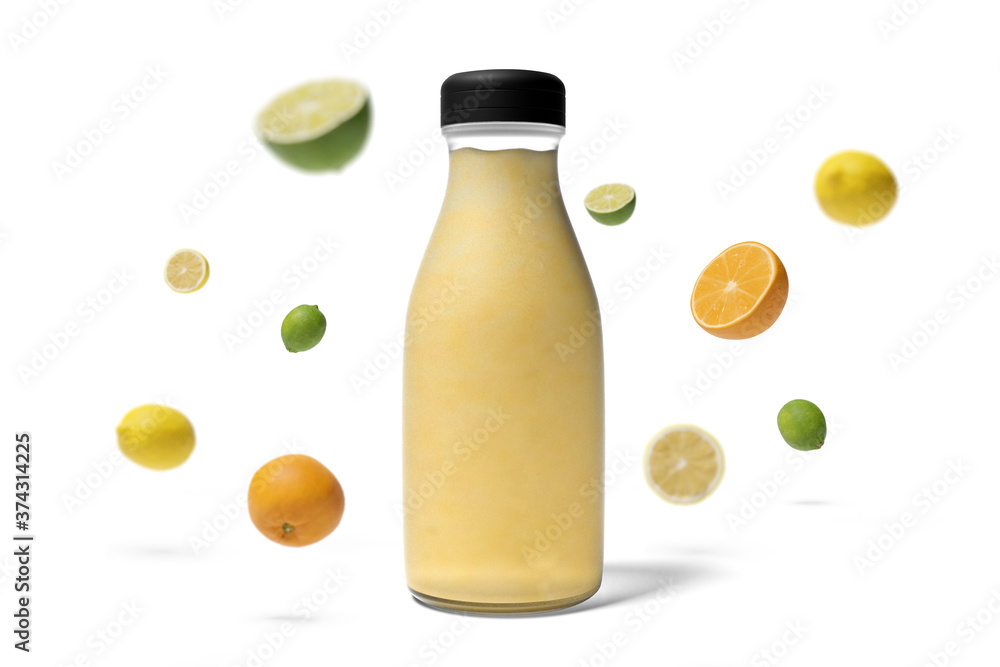 Juice Bottle with Fruit Mockup Juice Bottle with Fruit Mockup