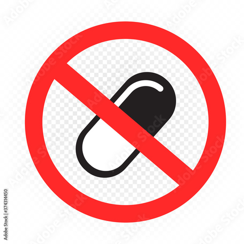 pills prohibition sign white background