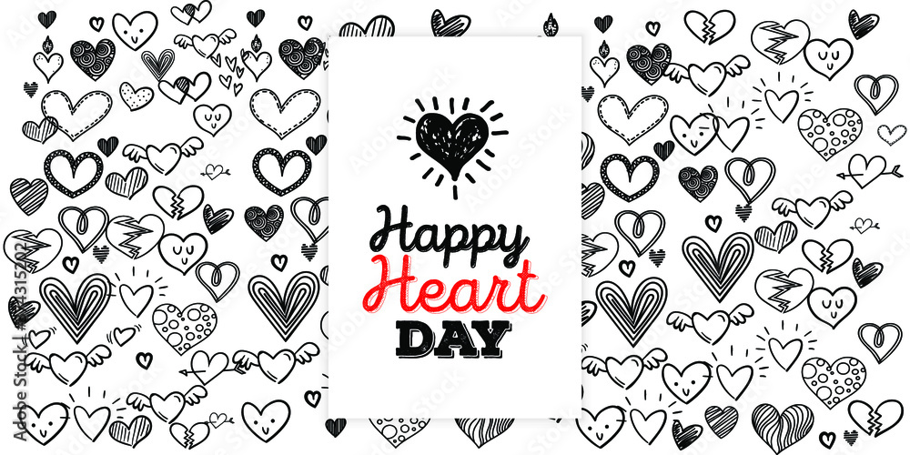 Set of Hand draw Heart day Doodle backgrounds. Objects from a Heart. Set of Hand draw Heart day Doodle backgrounds. Objects from a Heart.
