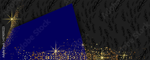 Modern festive Christmas and Happy New Year gold design on a dark background abstract shiny color golden. Vector modern dressy banner