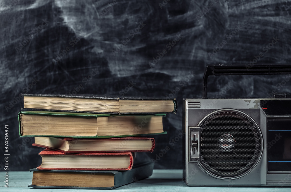 80s Retro old school portable stereo radio cassette recorder and stack ...