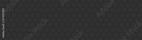 Abstract seamless black anthracite dark gray grey concrete cement stone tile wall made of hexagonal geometric hexagon print texture background banner panorama