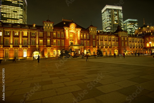 Beautiful night view in the big city, Tokyo station, Japan. © Hirotsugu