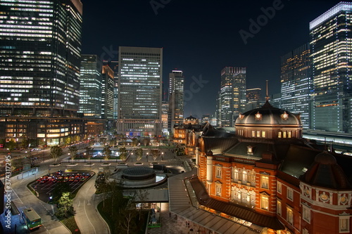Beautiful night view in the big city, Tokyo station, Japan. © Hirotsugu