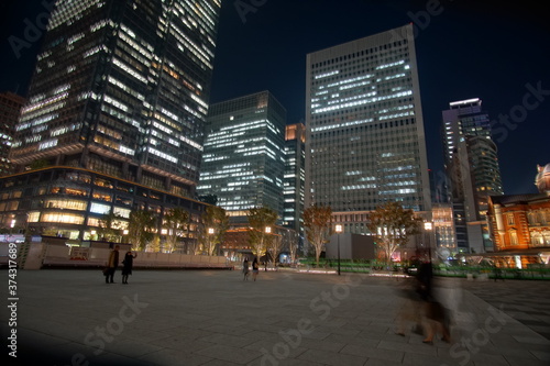 Beautiful night view in the big city, Tokyo station, Japan.