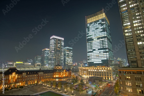 Beautiful night view in the big city, Tokyo station, Japan. © Hirotsugu