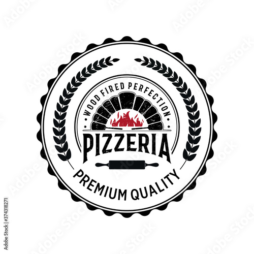 Creative Vintage Retro Firewood Oven and Wood Fired Concept Italian Pizza Pizzeria Logo Design Inspiration Template